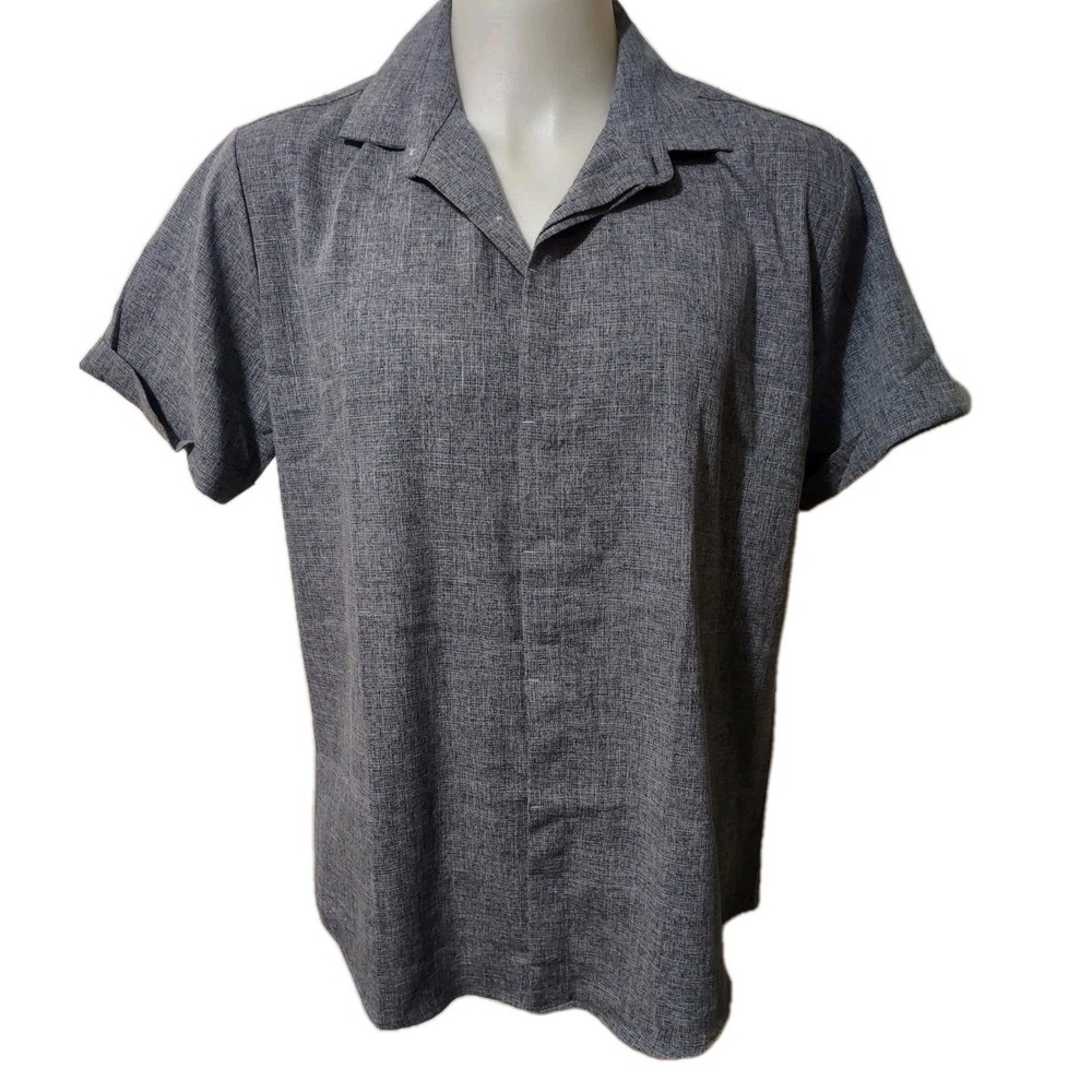 Coofandy Button Up Shirt Men's Size Large Short Sleeve 30% Linen Collared Blue
